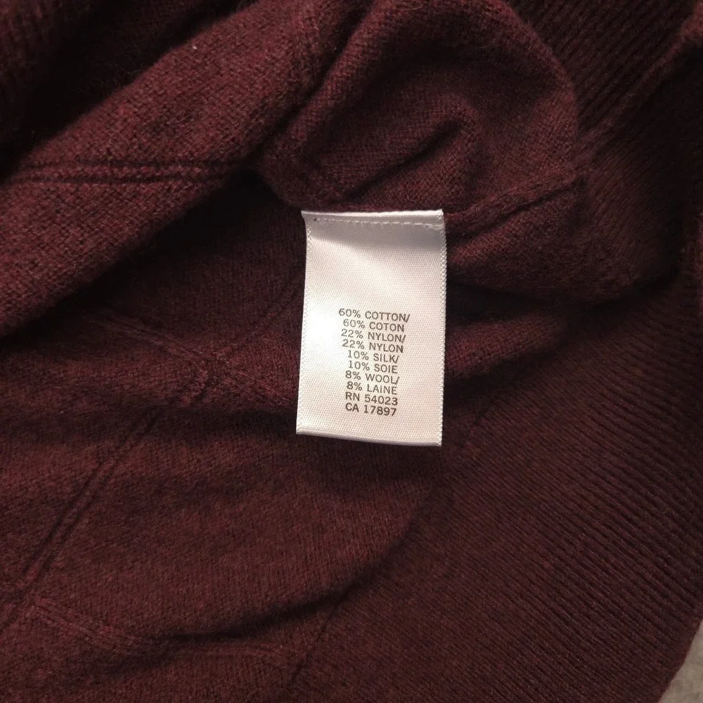 Banana Republic Mens V Neck Sweater Cotton Silk Wool Blend M Maroon Windowpane